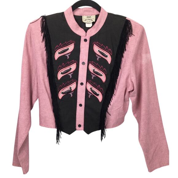 1849 Authentic Ranchwear Fringe Western Cowgirl Cropped Embroidered Pink Shirt S - Picture 1 of 13